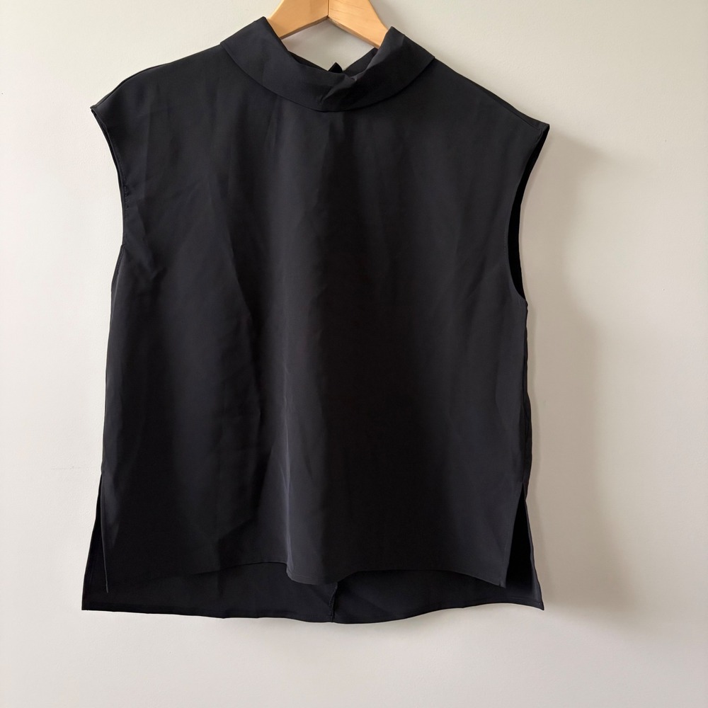 Commense Black High Neck Sleeveless Blouse Side Slit Top Small OA230206013